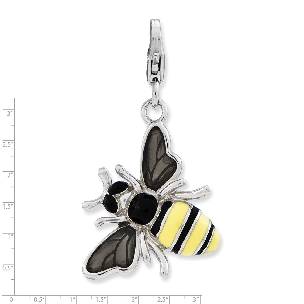 Sterling Silver Rhodium-plated Enameled 3-d Yellow Jacket With Lobster Clasp Charm