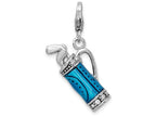 Sterling Silver Rhodium-plated Enameled 3-d Golf Bag And Clubs With Lobster Clasp Charm