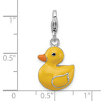 Sterling Silver Rhodium-plated Enameled 3-d Duck With Lobster Clasp Charm