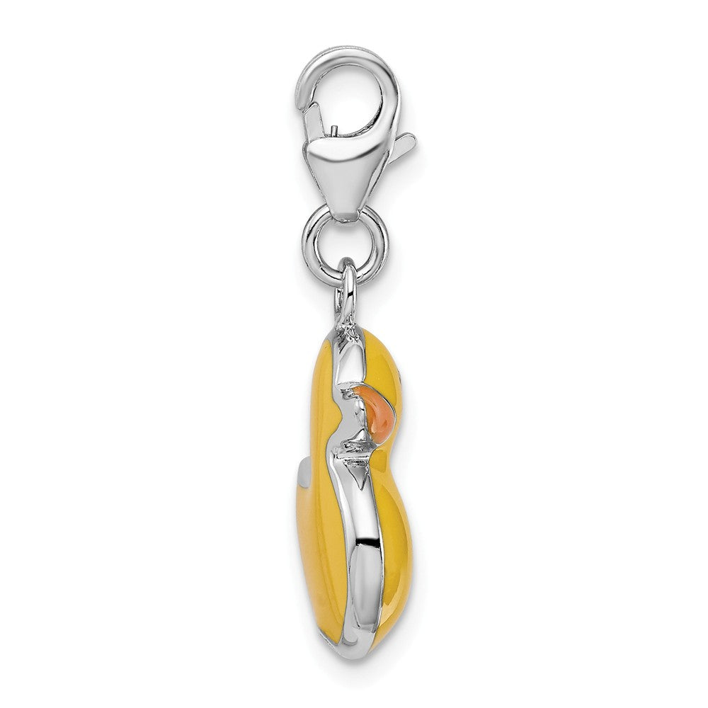 Sterling Silver Rhodium-plated Enameled 3-d Duck With Lobster Clasp Charm