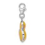 Sterling Silver Rhodium-plated Enameled 3-d Duck With Lobster Clasp Charm