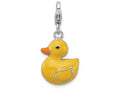 Sterling Silver Rhodium-plated Enameled 3-d Duck With Lobster Clasp Charm