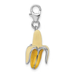 Sterling Silver Rhodium-plated Enameled 3-d Peeled Banana With Lobster Clasp Charm