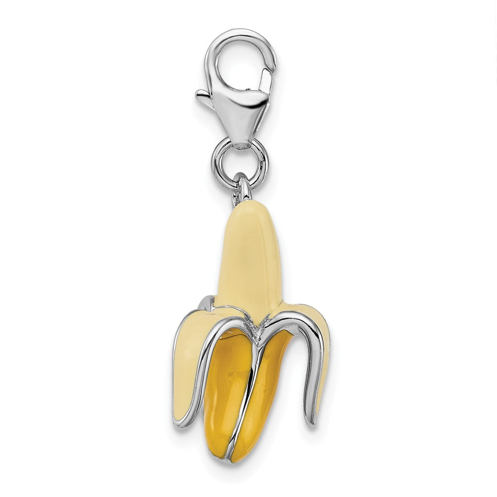 Sterling Silver Rhodium-plated Enameled 3-d Peeled Banana With Lobster Clasp Charm