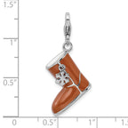 Sterling Silver Rhodium-plated Enameled 3-d Snow Boot With Lobster Clasp Charm