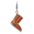 Sterling Silver Rhodium-plated Enameled 3-d Snow Boot With Lobster Clasp Charm