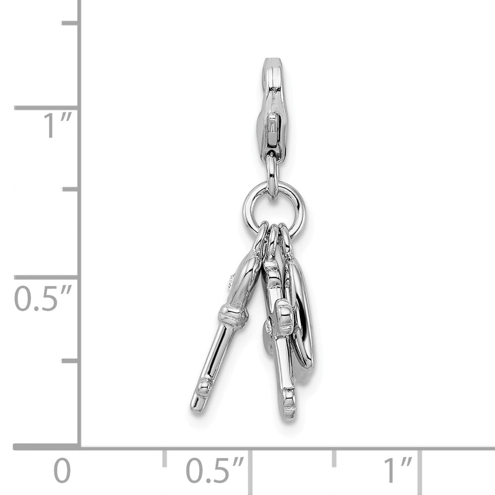 Sterling Silver Rhodium-plated Heart Crosterling Silver And Key With Lobster Clasp Charm