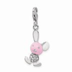 Sterling Silver Rhodium-plated Enameled 3-d Bunny With Lobster Clasp Charm