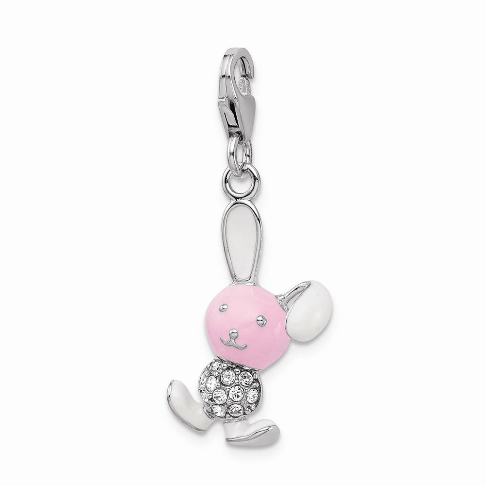 Sterling Silver Rhodium-plated Enameled 3-d Bunny With Lobster Clasp Charm