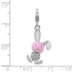 Sterling Silver Rhodium-plated Enameled 3-d Bunny With Lobster Clasp Charm