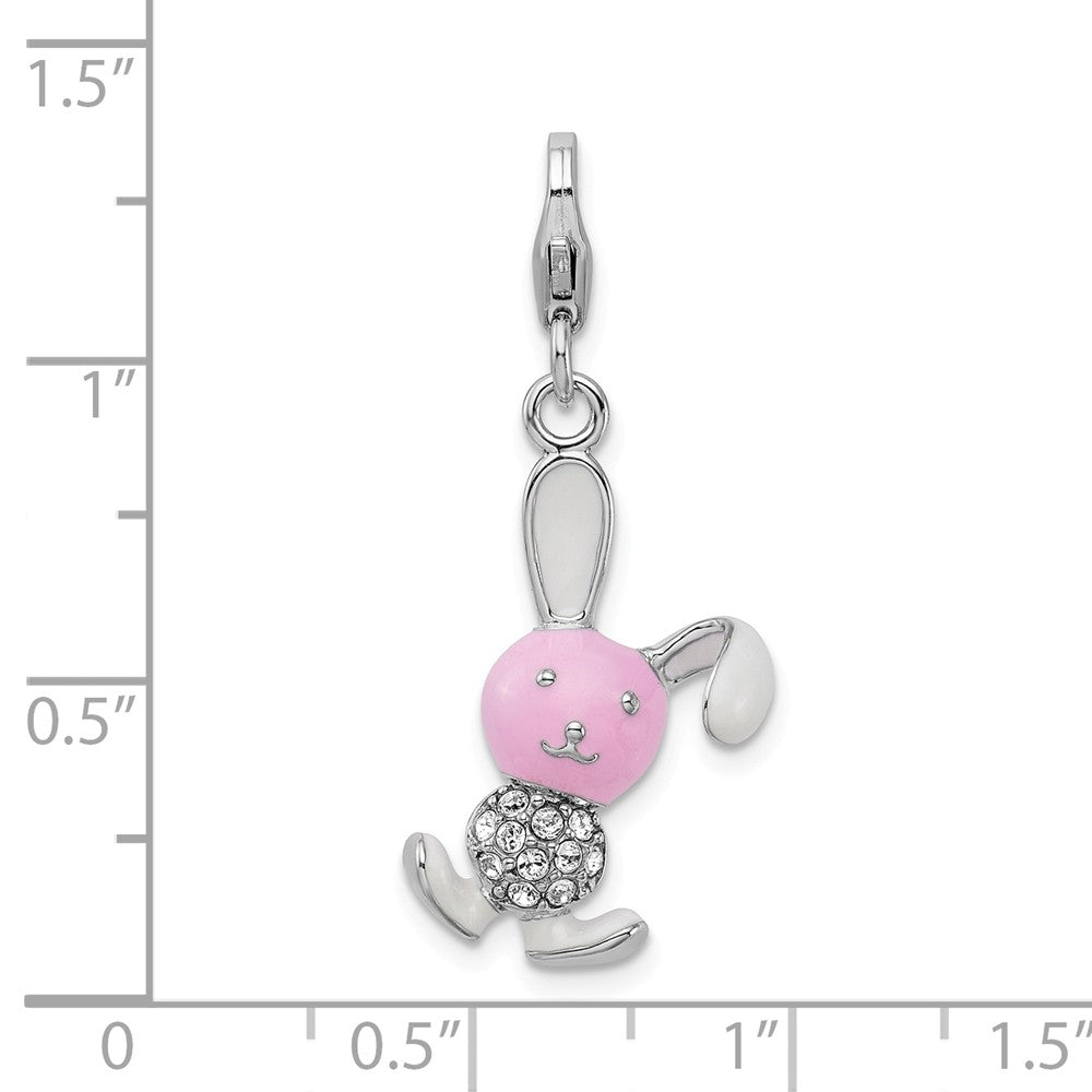 Sterling Silver Rhodium-plated Enameled 3-d Bunny With Lobster Clasp Charm