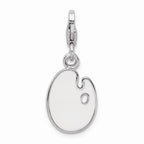 Sterling Silver Rhodium-plated Enameled 3-d Palette And Brush With Lobster Clasp Charm
