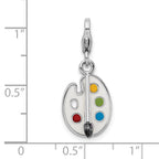 Sterling Silver Rhodium-plated Enameled 3-d Palette And Brush With Lobster Clasp Charm
