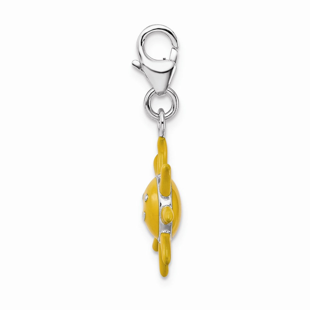 Sterling Silver Rhodium-plated Enameled 3-d Sunshine With Lobster Clasp Charm