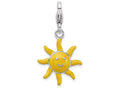 Sterling Silver Rhodium-plated Enameled 3-d Sunshine With Lobster Clasp Charm