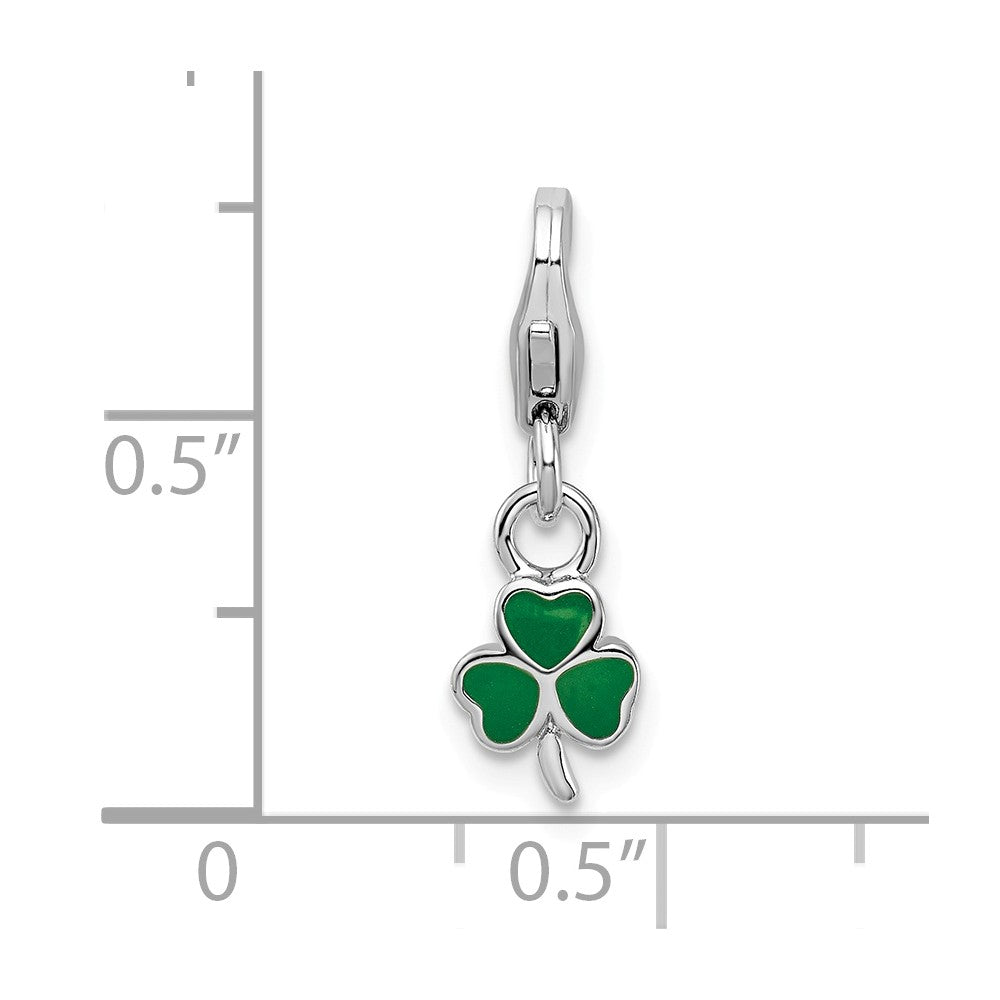 Sterling Silver Rhodium-plated Enameled Clover With Lobster Clasp Charm
