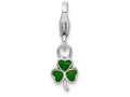 Sterling Silver Rhodium-plated Enameled Clover With Lobster Clasp Charm