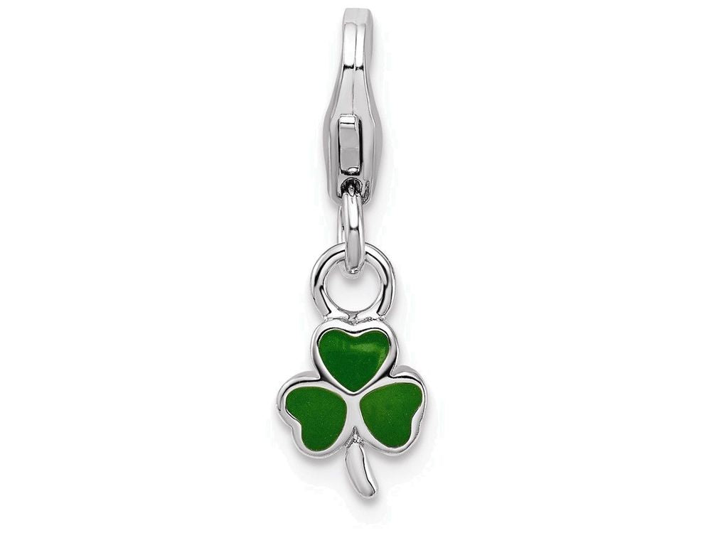 Sterling Silver Rhodium-plated Enameled Clover With Lobster Clasp Charm