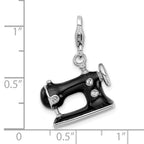 Sterling Silver Rhodium-plated Enameled 3-d Sewing Machine With Lobster Clasp Charm