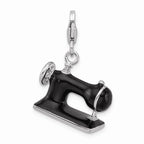 Sterling Silver Rhodium-plated Enameled 3-d Sewing Machine With Lobster Clasp Charm