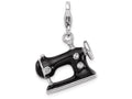 Sterling Silver Rhodium-plated Enameled 3-d Sewing Machine With Lobster Clasp Charm