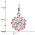 Sterling Silver Rhodium-plated Enameled Flower With Lobster Clasp Charm