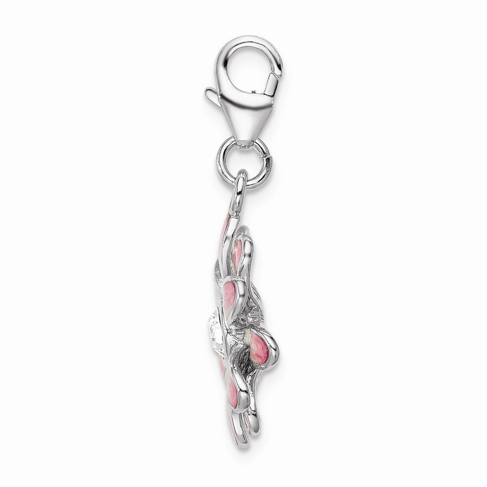 Sterling Silver Rhodium-plated Enameled Flower With Lobster Clasp Charm