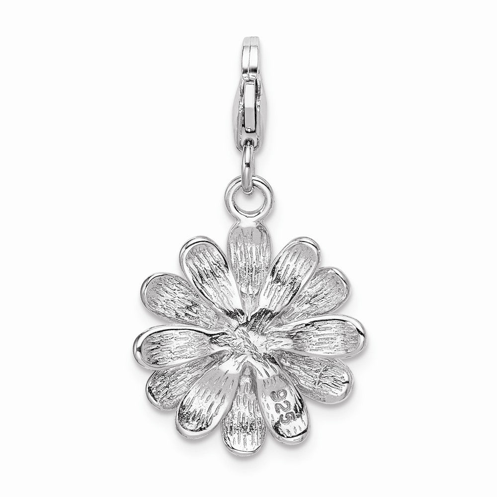 Sterling Silver Rhodium-plated Enameled Flower With Lobster Clasp Charm