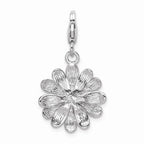 Sterling Silver Rhodium-plated Enameled Flower With Lobster Clasp Charm