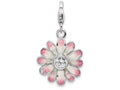 Sterling Silver Rhodium-plated Enameled Flower With Lobster Clasp Charm