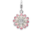 Sterling Silver Rhodium-plated Enameled Flower With Lobster Clasp Charm