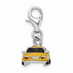 Sterling Silver Rhodium-plated Enameled Taxi Cab With Lobster Clasp Charm