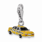 Sterling Silver Rhodium-plated Enameled Taxi Cab With Lobster Clasp Charm
