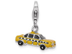 Sterling Silver Rhodium-plated Enameled Taxi Cab With Lobster Clasp Charm
