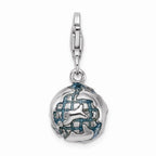 Sterling Silver Rhodium-plated 3D Enameled World Globe With Lobster Clasp Charm