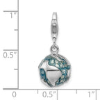 Sterling Silver Rhodium-plated 3D Enameled World Globe With Lobster Clasp Charm