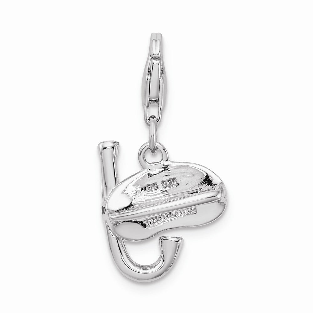 Sterling Silver Rhodium-plated 3-d Enameled Snorkel With Lobster Clasp Charm