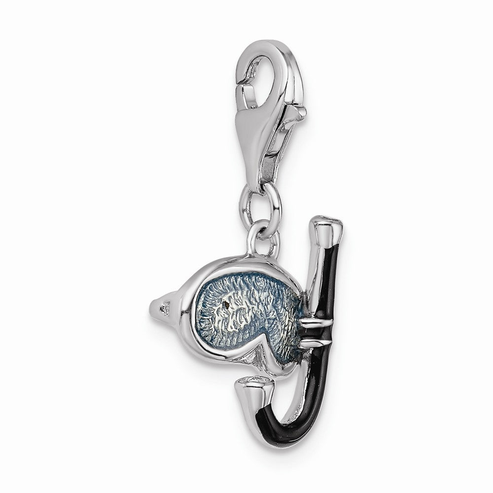 Sterling Silver Rhodium-plated 3-d Enameled Snorkel With Lobster Clasp Charm