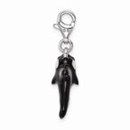 Sterling Silver Rhodium-plated 3-d Enameled Orca Whale With Lobster Clasp Charm