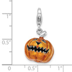 Sterling Silver Rhodium-plated 3-d Enameled Jack O Lantern With Lobster Clasp Charm