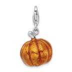 Sterling Silver Rhodium-plated 3-d Enameled Jack O Lantern With Lobster Clasp Charm
