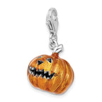 Sterling Silver Rhodium-plated 3-d Enameled Jack O Lantern With Lobster Clasp Charm