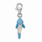 Sterling Silver Rhodium-plated 3-d Enameled Dolphin With Lobster Clasp Charm