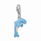Sterling Silver Rhodium-plated 3-d Enameled Dolphin With Lobster Clasp Charm
