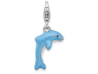 Sterling Silver Rhodium-plated 3-d Enameled Dolphin With Lobster Clasp Charm