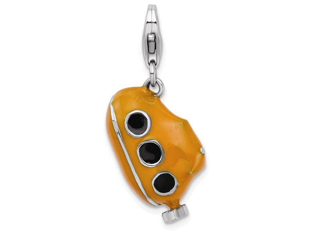Sterling Silver Rhodium-plated 3-d Enameled Submarine With Lobster Clasp Charm