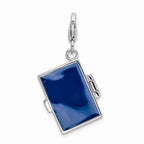 Sterling Silver Rhodium-plated Enameled 3-d Note Book With Lobster Clasp Charm
