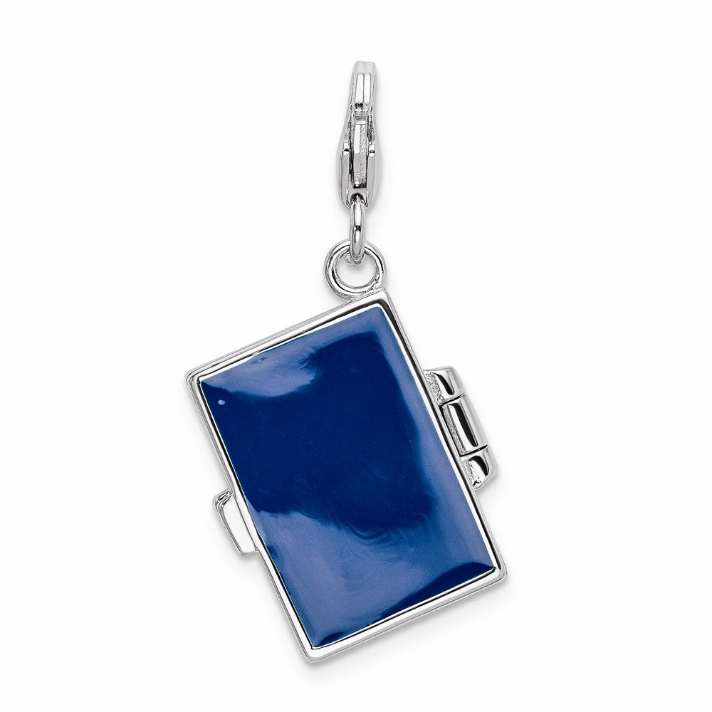 Sterling Silver Rhodium-plated Enameled 3-d Note Book With Lobster Clasp Charm