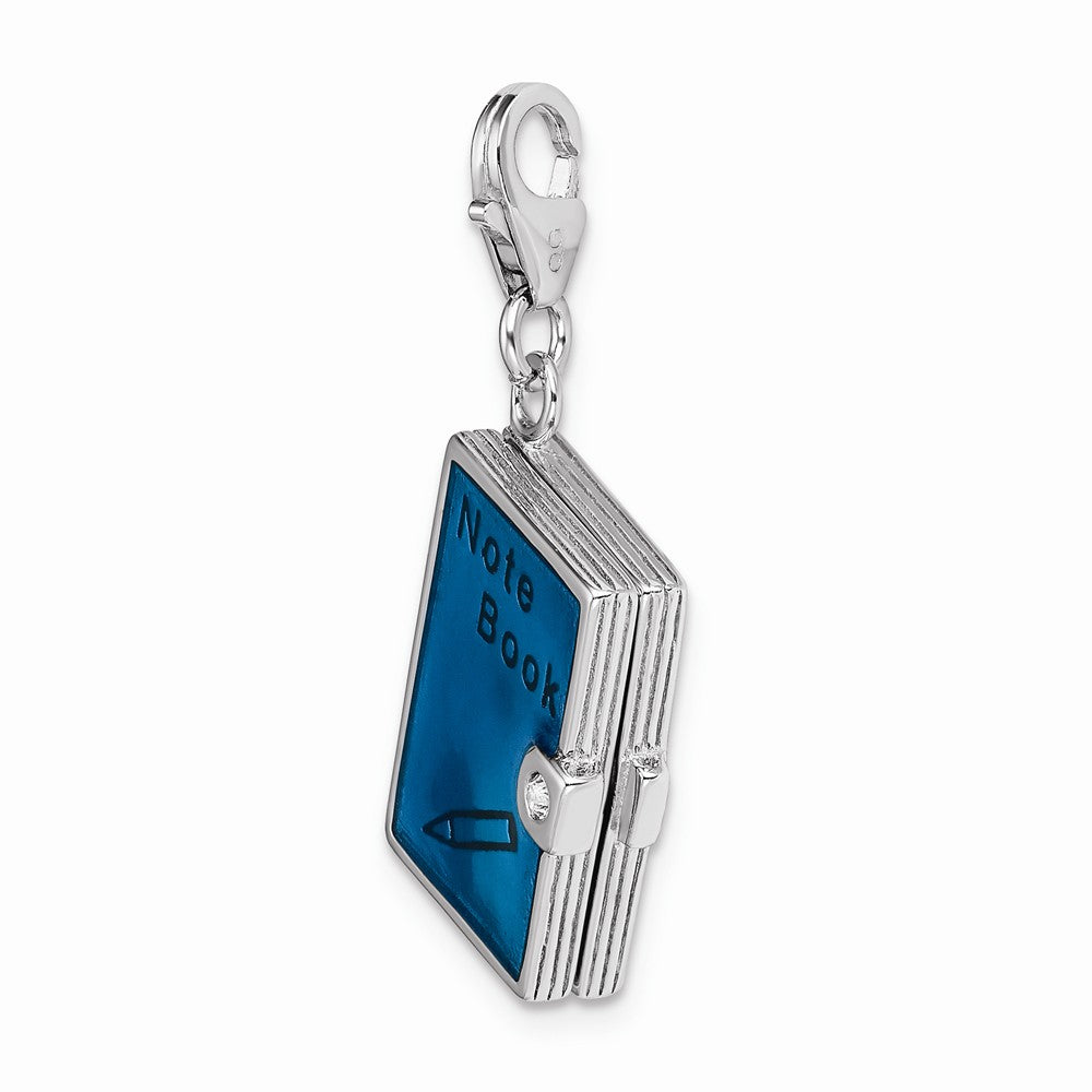 Sterling Silver Rhodium-plated Enameled 3-d Note Book With Lobster Clasp Charm
