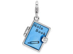 Sterling Silver Rhodium-plated Enameled 3-d Note Book With Lobster Clasp Charm